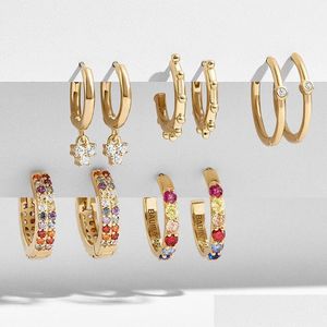 Hoop Huggie 5Pair/Set Design Thin Small Circle Earrings For Women Fashion Cz Zircon Hie Beads Twisted Hoops Drop Delivery Jewelry Dhz6S