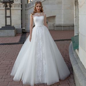 Sexy Back Illusion Bodice Wedding Dress Lace Appliques A Line Wedding Bridal Gown Plus Size Dresses For Bride