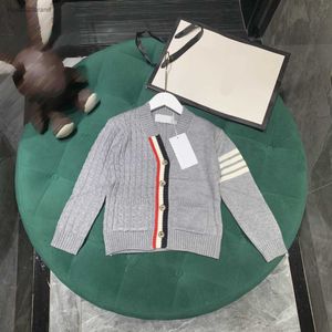 designer Stripe design kids cardigan fashion Splicing design baby sweater Size 90-140 CM Long sleeved jacket July16