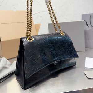 Balencig Crossbody B 가방 대형 체인 가방 모래 시계 핸드백 검은 분쇄 숄더 가방 패션 레터 골드 하드웨어 플랩 자기 HASP 배수