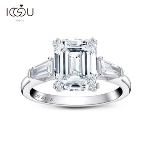 Bröllopsringar Iogou Emerald Cut Ring for Women 3Stones Engagement 925 Sterling Silver Diamond Promise Luxury Jewelry Gift 230816