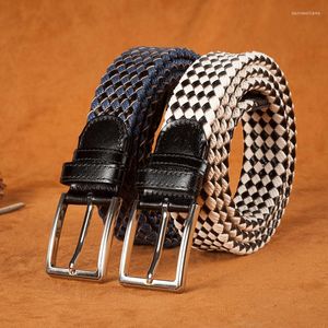 Belts 2023 Luxury Hand Knitting Black And White Squares Leather Belt For Men Top Quality Casual Style