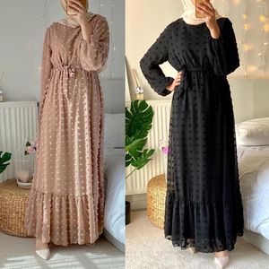 Roupas étnicas tridimensionais Jacquard Muslim Abayas Moda Vestido feminino Médio Maxi Robe Solid Caftan