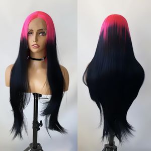 Spetsar peruker rongduoyi ombre syntetiska rosa svart front peruk för kvinnor flickor värmebeständigt naturligt hår lyslöst cosplay daglig användning 230815
