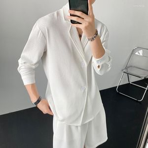 Men's Tracksuits Men Outfit Set 2023 Summer Black/White Sets Fashion Long-sleeved Shirt Shorts Two-piece Korean Casual Loose