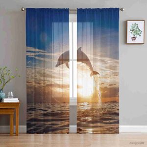 Cortina Dolphin Dusk Sea Jumping Sheer Window Cretins for Bedroom The Living Room Modern Tulle Curtains Drapes para Hotel Kitchen R230816