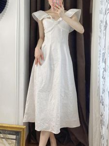 Casual Dresses Summer French Luxury Butterfly Sleeve Midi Long For Women 2023 Korean Elegant Fashion V-Neck Party Dress Vestidos Robes