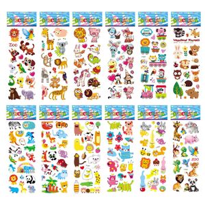 Barn Toy Stickers 12 SheetSpack 3D Puffy Bulk Cartoon Zoo Animal Fruits Olika Scrapbooking för Girl Boy Birthday Present 230816