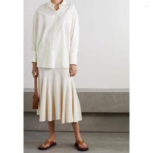 Blusas femininas algodão Poplin de algodão de tamanho longo de manga longa camisa branca tampas femininas