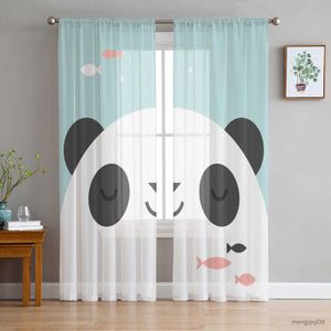 Kurtyna panda urocze zasłony tiulowe rybne do salonu sypialnia Sheer Drapes Nowoczesne wydrukowane zasłony R230816