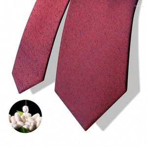 Bow Ties High Quality Luxury Wine Red 7CM Wide Silk Tie For Men Designer Brand Wedding Business Fashion Suit Dress Necktie Gift Box