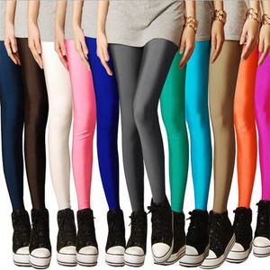 Perneiras femininas visnxgi mulheres calças de cor sólidas leggings shinny elasticidade calça casual calça fluorescente spandex doce anklelel comprimento de malha 230815
