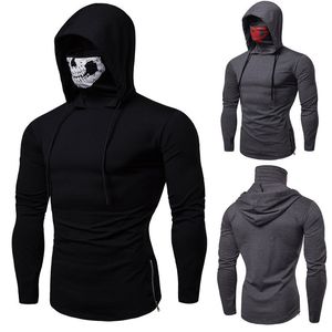 Men's T-Shirts T-shirt Men Stretch Fitness Man Ninja Hooded Long Sleeve T-shirt Skull Mask 230815