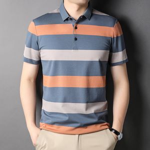 Mens Polos Summer Polo Shirts With Short Sleeve Business Stripes Print Casual Tops Fashion Sport Wear Overized T Man kläder 230815