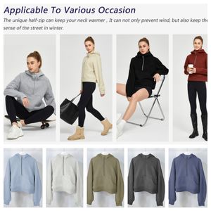 Top Hot-Selling Brand Designer Womens Hooded Pullover Sweatshirts Half Zipper Crop Hoodie Fleece Foded Collar Zip Up Hoodies Cropped Long Sleeve Tops