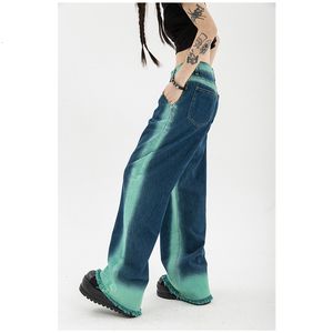 Kvinnor S Jean S High midja Vintage Straight Baggy Pants Chic Design Streetwear Gradient Color Hip Hop Y2K Denim Wide Leg Trouser 230815