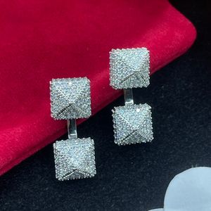 Bayanlar Diamante Küpeler Markalı Parıltılı 925 Silver Square Tam Elmas Kristal Shanly Irons Vogue Party Mücevher Sevgililer Günü Hediyesi