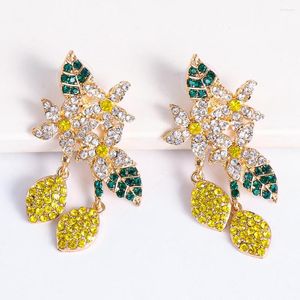 Dangle Earrings Lemon Blossom Flower Gifts Rhinestone Long Drop Women Crystal Statement Jewlery Wholesale