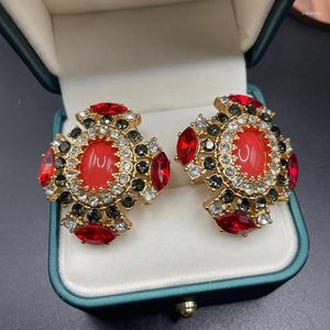 Backs Earrings Vintage Copper Alloy Red Glass Diamond Clip Personality Creative In Antique Temperament Women's Jewelry