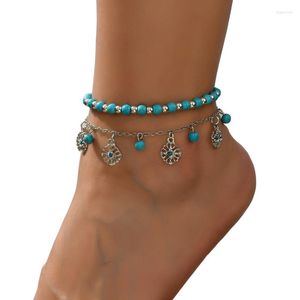 Anklets For Women Summer Accessories Boho Woman Rave Gift Jewelry Bead Foot Bracelet Blue Turquoise