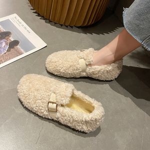 Klänningsskor Slip på skor för kvinnliga kvinnliga skor rund tå grunt mun hösten avslappnad sneaker loafers päls slip-on moccasin klänning vinter 230815