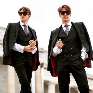 New Arrival Male Suits Slim Fit 3 Pieces Peak Lapel Black Classic Men Wedding Tuxedos Groom (Blazer+Vest+Pants) Costume Homme