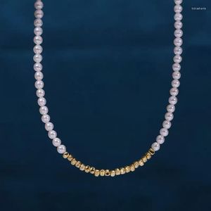 Kedjor madalena sarara 3mm sötvatten pärlhalsband perfekt rund vit färg 18k guld oregelbunden pärla med förlängningskedja