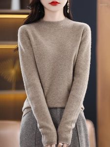 Women's Sweaters Knitted Sweater Half High Collar Pullover Long Sleeve Autumn Winter Style Pure Wool Versatile Slim Soft Waxy