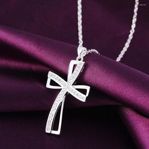 Chains Designer Jewelry 925 Silver Color Pretty Noble Crystal Cross Pendant Necklace For Women Fashion Party Wedding Holiday Gifts