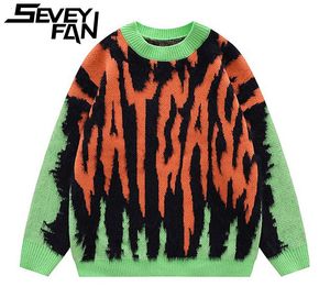 Męskie swetry Seveyfan Winter Sweater Hip Hop Knitwears Knitted Got Gothing Gothic Grunge Ubrania Dark Academia Streetwear 230815