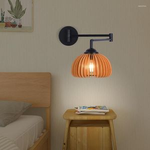 Lampy ścienne Nordic Oryginalne drewniane światła LED ramię regulowane sconce salon sypialnia sypialnia nocna oprawy oświetleniowe Lust