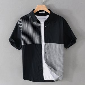 Men's Casual Shirts Patchwork Fashion Clothing Men Outwear Trends Arrival Short Sleeve Shirt Turn Down Collar