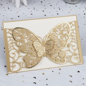 Gratulationskort 50st Butterfly Laser Cut Wedding Invitation Card Printing Business gratulationskort Personligt parti gynnar bröllopsdekoration 230815