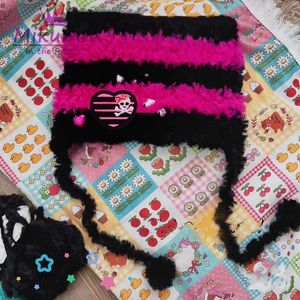 Beanie/Kafatası Kapakları Harajuku Y2K Punk Faux Kürk Kedi Kulak Şapkası Kadın Kız Gotik Kafatası Örme Kova Şapkası Kış Sıcak Beanie Caps Street Giyim 230815