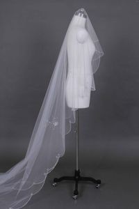 Bridal Veils 1 Floor Cathedral Bride Veil Bead Embroidered Edge Wedding
