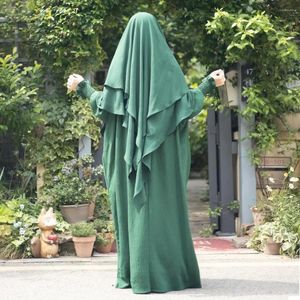 Abbigliamento etnico Preghiera Abaya Set da 2 pezzi per le donne musulmane Jilbab Islam Dubai Turchia Khimar a strati con abito lungo Ramadan Hijab Niqab