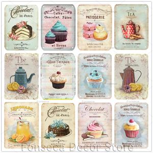 Vintage Cupcake Tea Pot Metal Schilder Eiszettschild Küche Dekor Desset Retro Blech Teller Café -Laden Restaurant Dekoration Wandkunst Metall Plaques 30x20cm W01