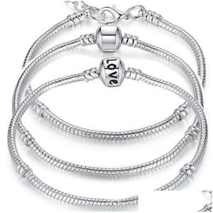 Perlen Antiquitäten 925 Sterling Silber Charme Armbänder Europäische 3 -mm -Schlangenkette Fit Pandora Charms Barmband für Frauen fallen del dhyst