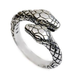 Band Rings Vintage Men Womens Opening Resizable Double Head Snake 925 Sier Punk Hip Hop Jewelry Rap Rock Cture Djur Form Ring Drop Dhaj9