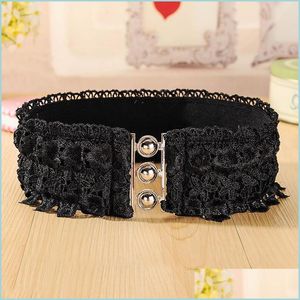 Belts Womens Belt With Lace Beige Waistband Elastic Decorate Beauty Wide Cummerbunds Party Corset Slim Trend Skirt Waist Seal 3498 Q2 Dh83Q