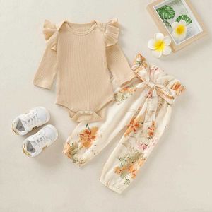 Giyim Setleri 0-3y Bebek Kız Giysileri Örme Uzun Kollu Romper Bowknot Çiçek Pantolon Kıyafetler Bebek Bahar Sonbahar Giysileri