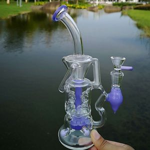 Fab Egg Recycler Glass Bongs with Turbine Perc Hookahs Unique 14mm Female Joint Glass Water Pipe for Double Recycler Filtration and Smooth Hits With Bowl 10 Inch By Sea