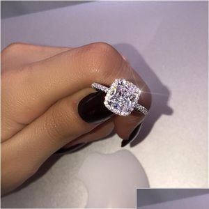 Anéis de casamento Car DVR Choucong Promise Ring 925 Sterling Sier Cushion Cut 3ct Diamond noivado Banda para homens Jóias de joalheria Deli DHXDE