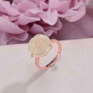 Ringos de cluster Gem pedra preciosa para mulheres 925 jóias finas de prata 14 mm 14mm prehnite rosa flor de luxo de luxo ring r-pr015