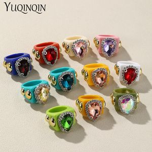 Band Rings Luxury Colorful Big Heaet Red Set For Women Geometric Square Large Punk Finger Ring Girls Party Kvinnsmycken 230816