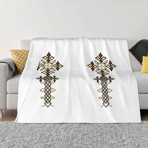 Filtar Etiopisk Cross Art Design Portable Warm Throw Filt för sängkläder Travel 230816