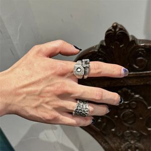 Handgjorda dubbla lager dekonstruerade 925 Sterling Silver Ring för män och kvinnors modeavancerade ins pionjär design hiphop