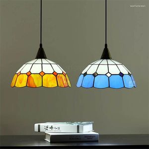 Hängslampor Tiffany målat glasbelysning Medelhavet Pastoral Restaurant Bar Corridor Aisle European Retro Lamp