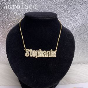 Ciondolo AUROLACO Nome personalizzato Collana con diamante Bling Nome targhetta catena inossidabile inossidabile oro inossidabile per donne regalo 230815