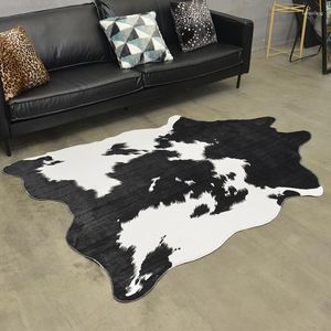 Carpets Nordic American Style Black And White Cow Patterned Cowhide Carpet Living Room Sofa Area Rug Bedroom Decor Foot Mats Leather